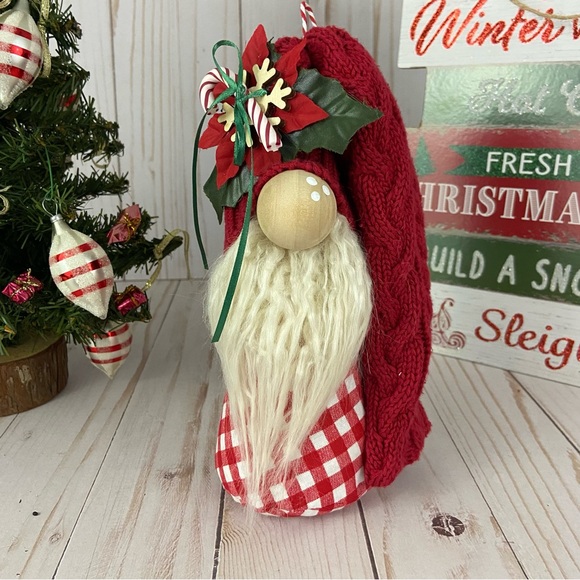 Hand Crafted Other - Handmade Christmas Gnome Red Hat Gingham Body Candy Cane Farmhouse Home Decor